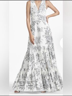 Sachin + Babi Ivory Maxi Dress with Grey Toile Print